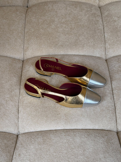 Chanel Slingback Heels - Gold & Silver