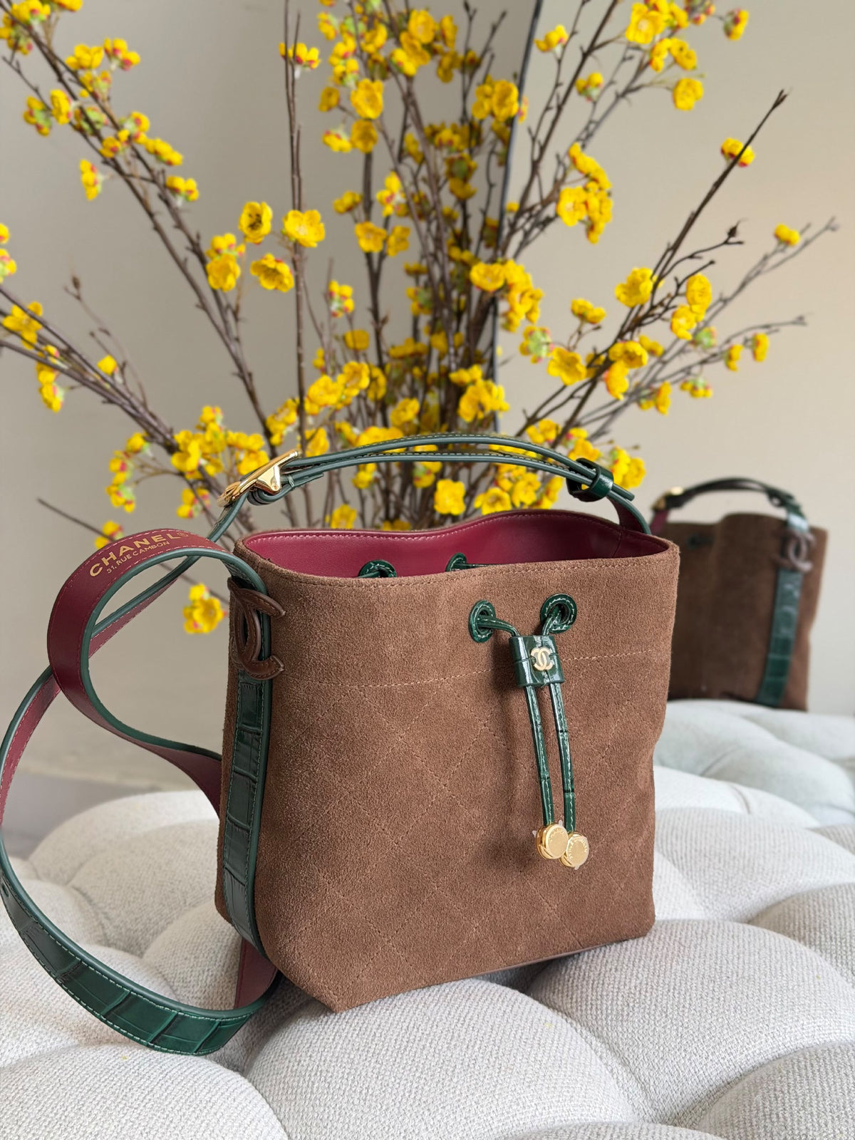 Chanel Drawstring Bucket Bag - Brown Embossed