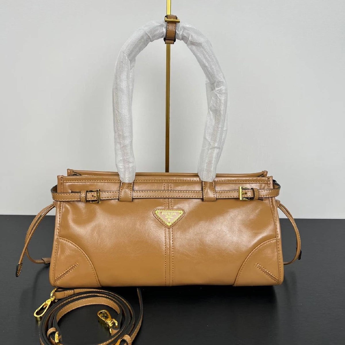 Prada Belted Tote Bag - Beige