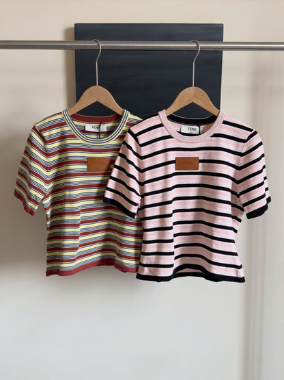 Fendi Knitted T-Shirt - Pink, White