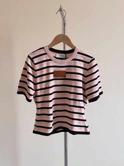 Fendi Knitted T-Shirt - Pink, White