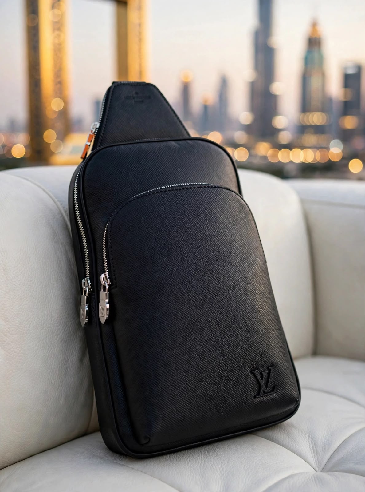 Louis Vuitton Embossed Logo Sling Crossbody Bag - Black Embossed