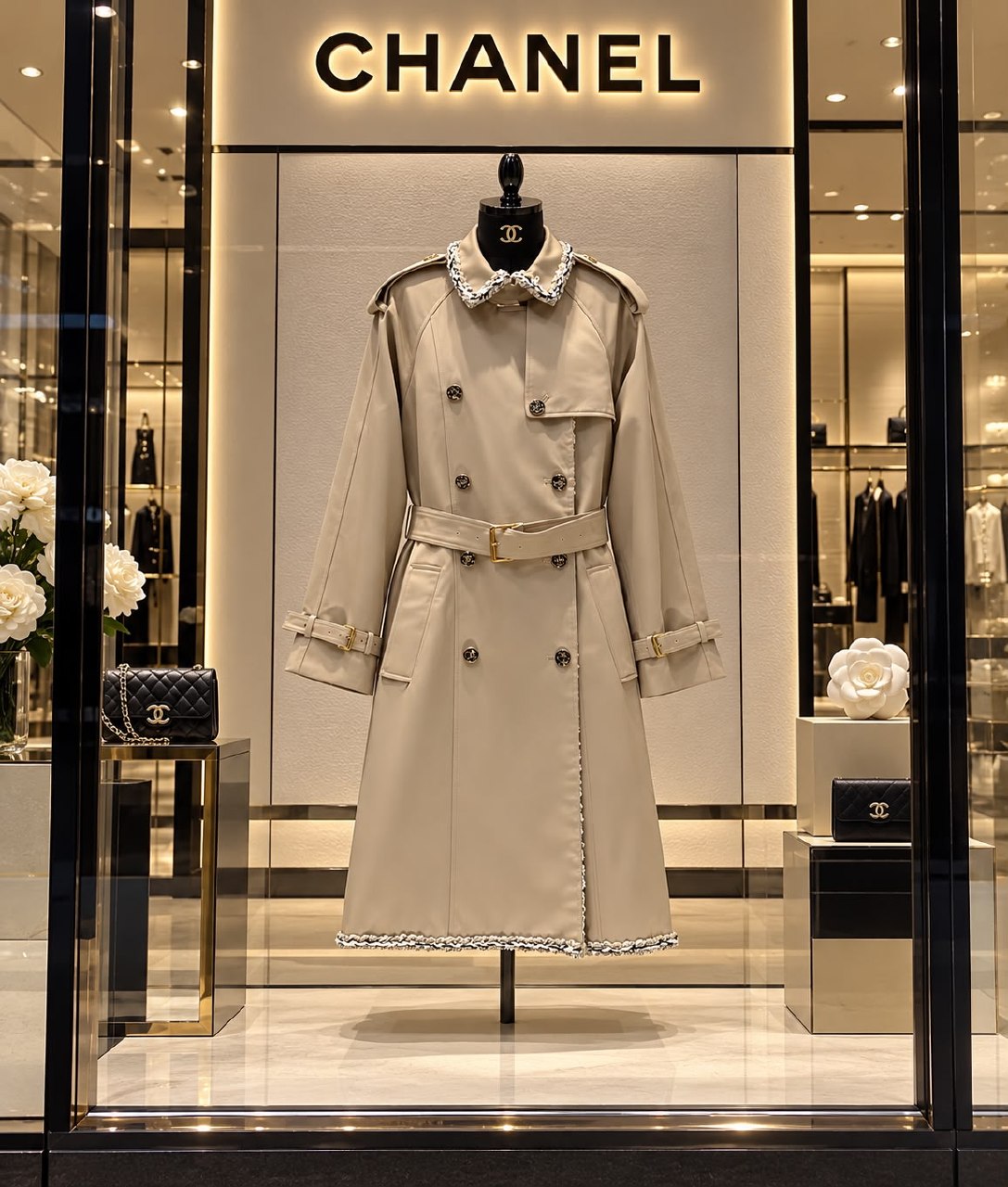 Chanel Belted Trench Coat - Beige