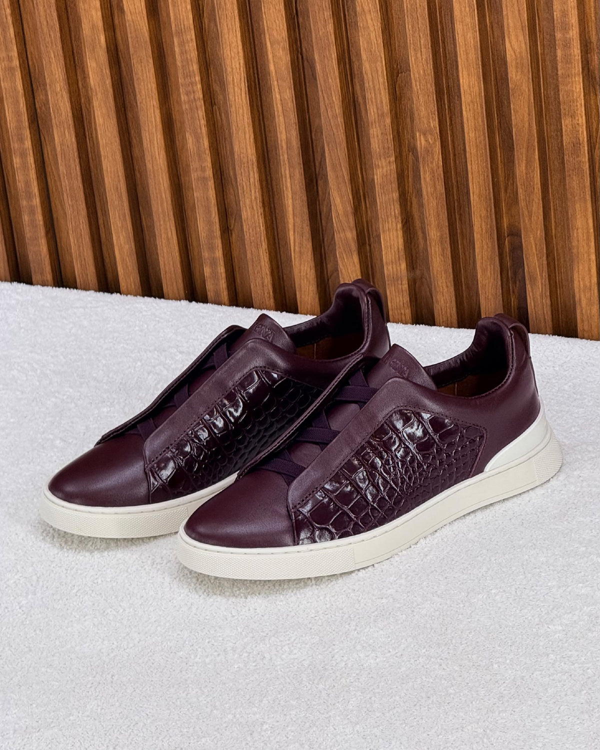 Zegna Triple Stitch Sneakers - Burgundy Embossed
