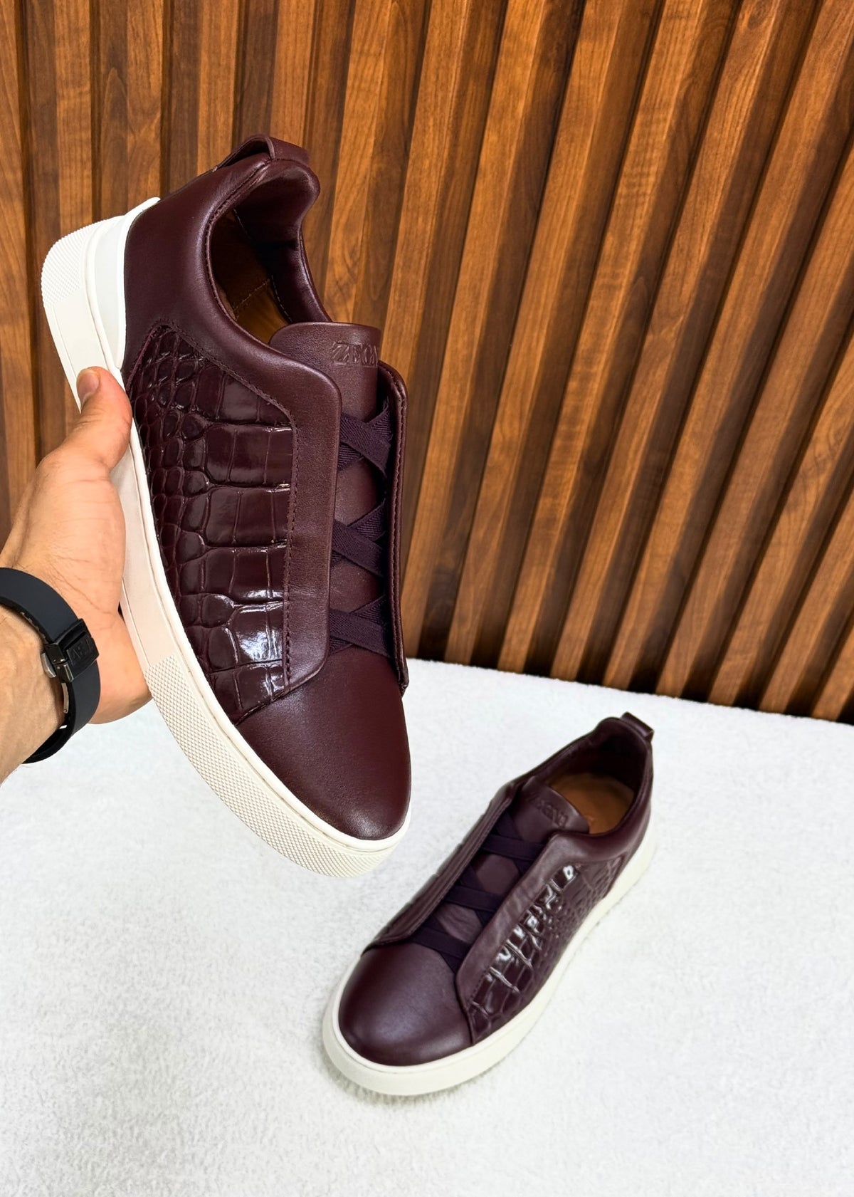 Zegna Triple Stitch Sneakers - Burgundy Embossed