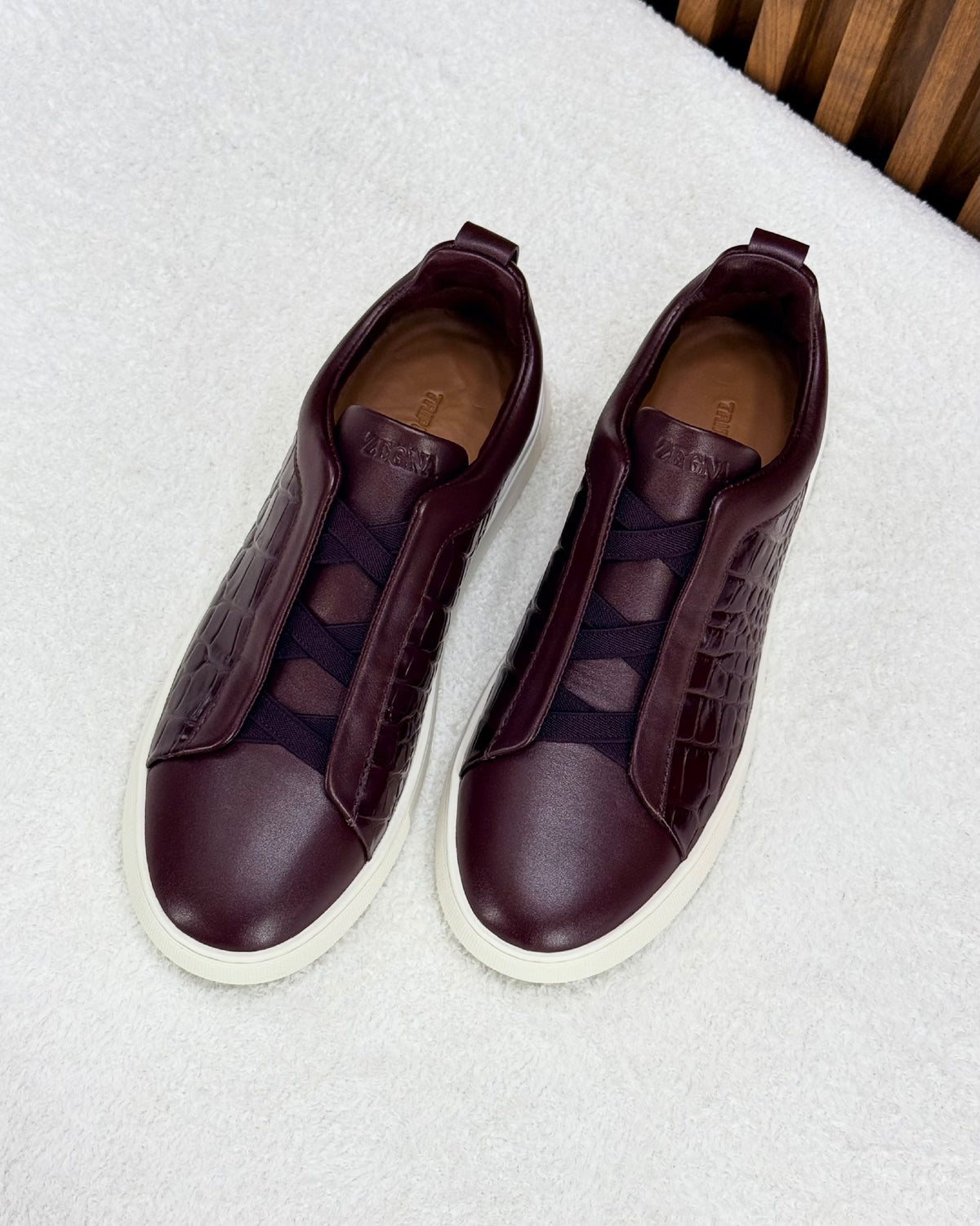 Zegna Triple Stitch Sneakers - Burgundy Embossed