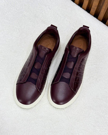 Zegna Triple Stitch Sneakers - Burgundy Embossed