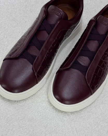Zegna Triple Stitch Sneakers - Burgundy Embossed