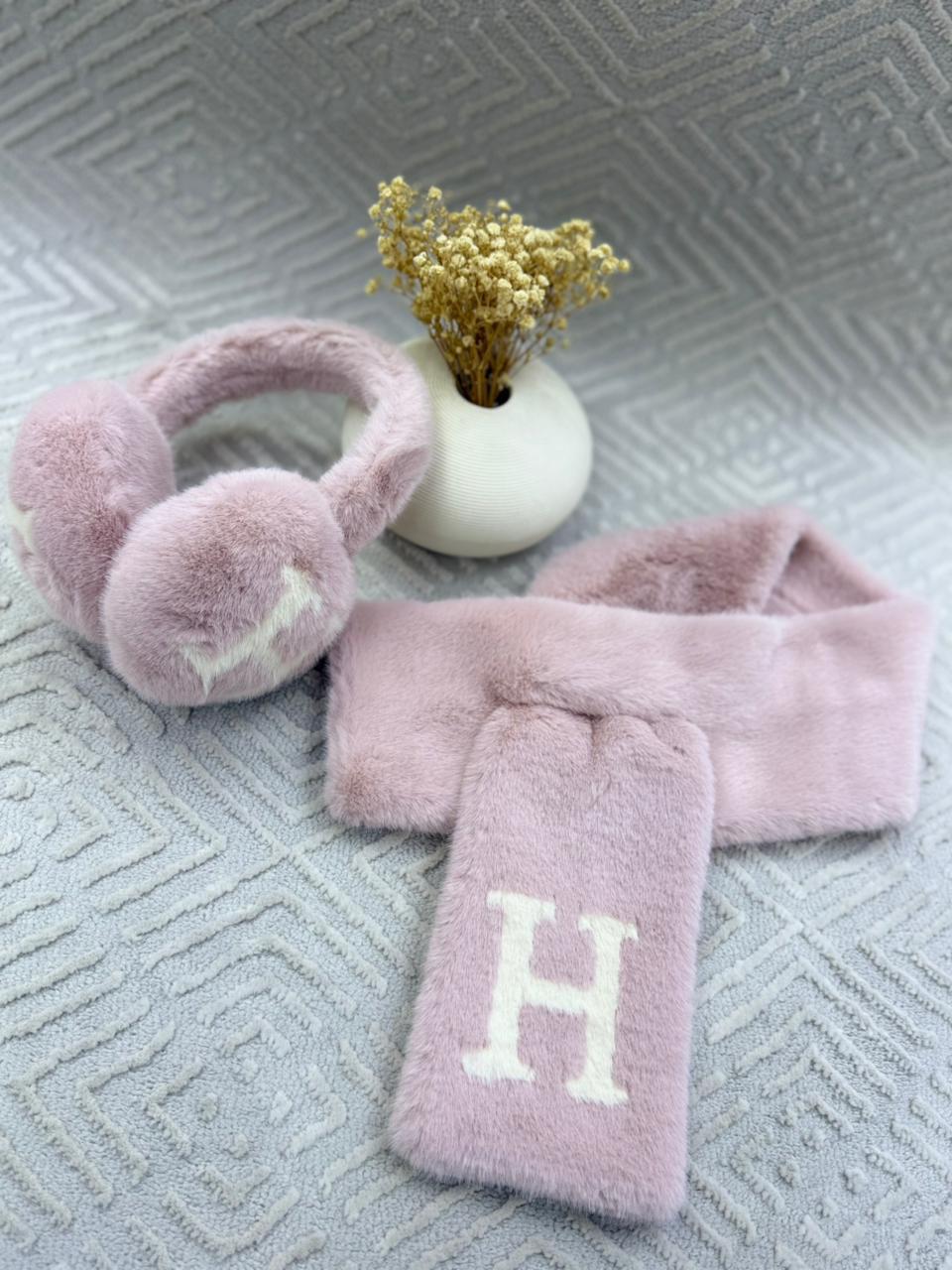Hermès Scarf & Earmuffs - Pink