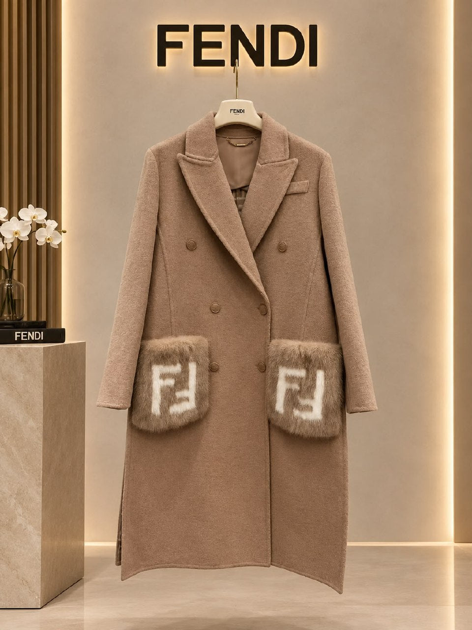 Fendi Double-Breasted Coat - Beige