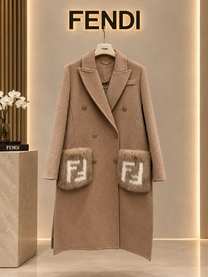 Fendi Double-Breasted Coat - Beige