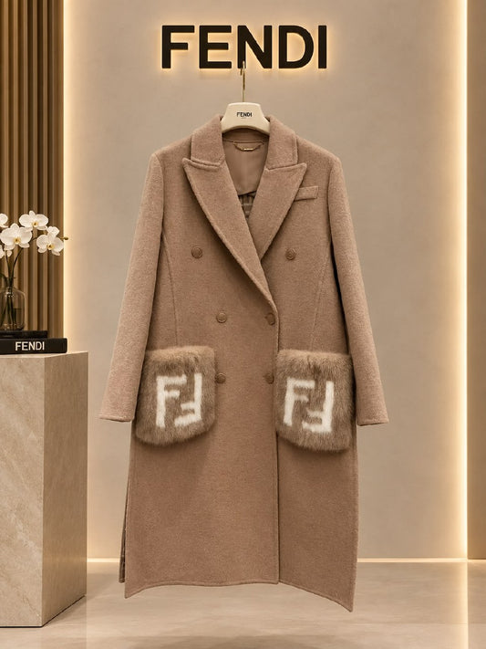 Fendi Double-Breasted Coat - Beige