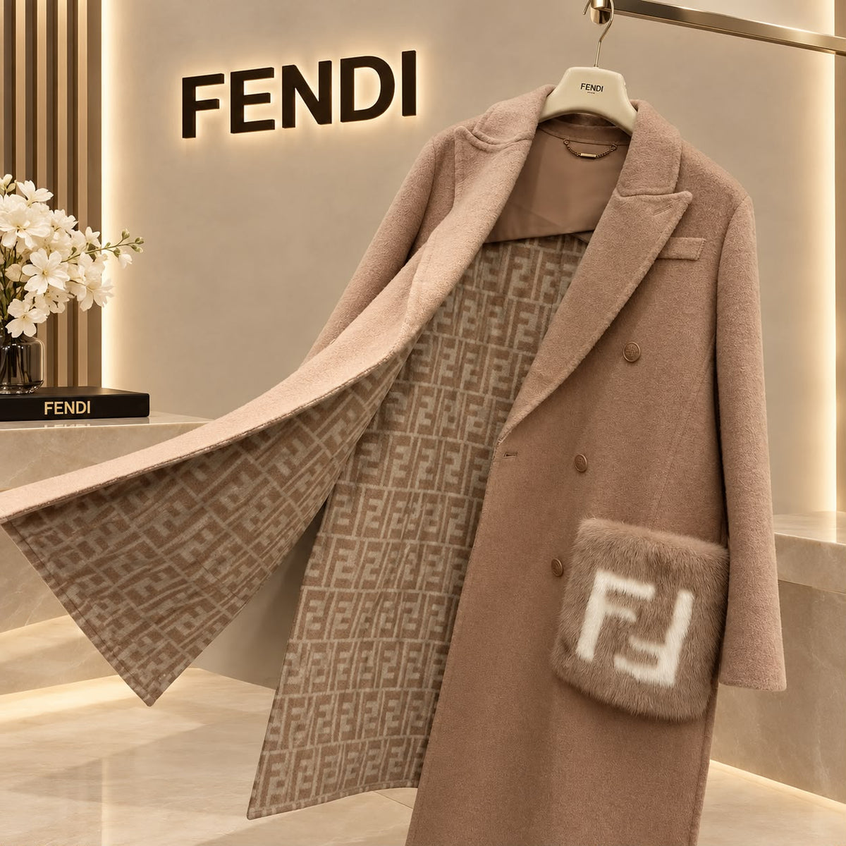 Fendi Double-Breasted Coat - Beige