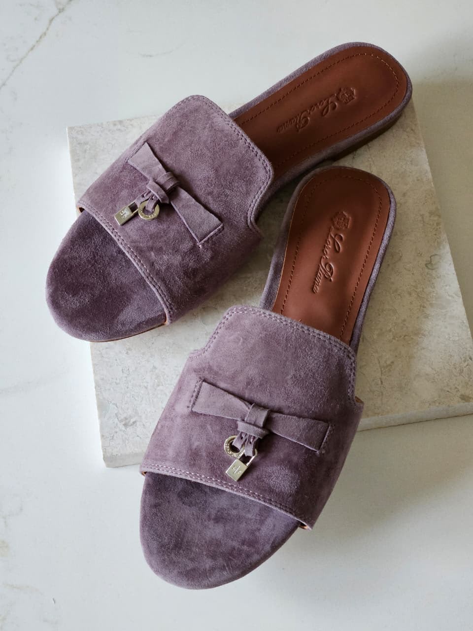 Loro Piana Bow Detail Slippers - Purple