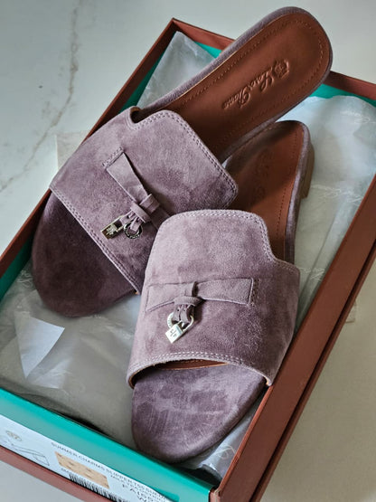 Loro Piana Bow Detail Slippers - Purple
