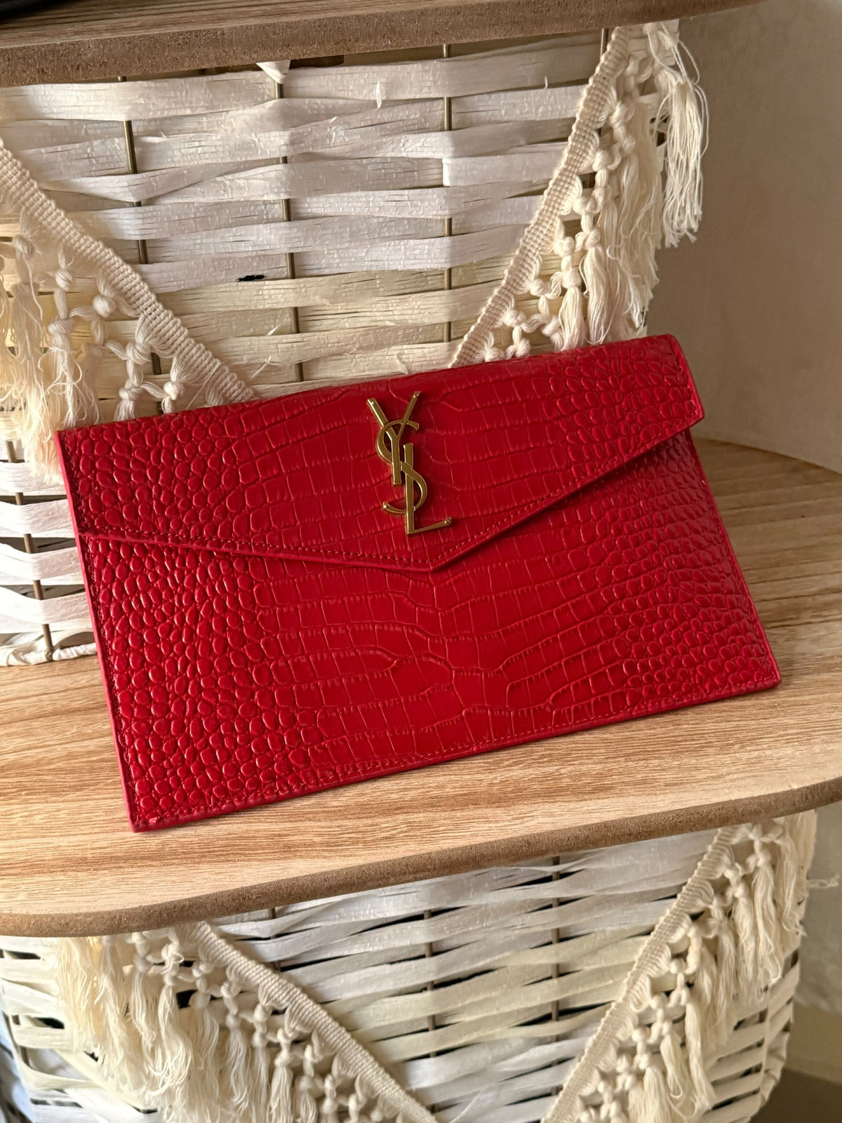 YSL Envelope Clutch - Red Embossed