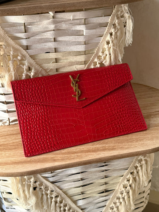 YSL Envelope Clutch - Red Embossed