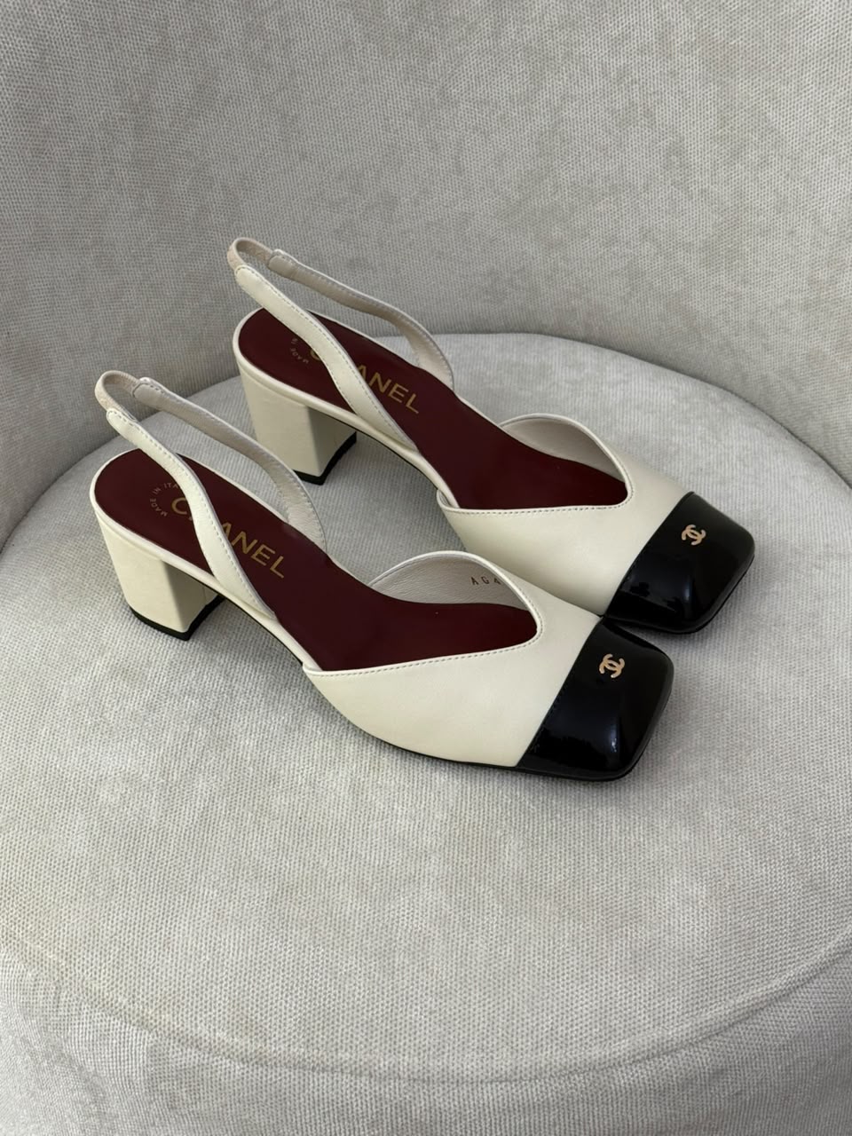 Chanel Square-Toe Slingback Heels - Black & White