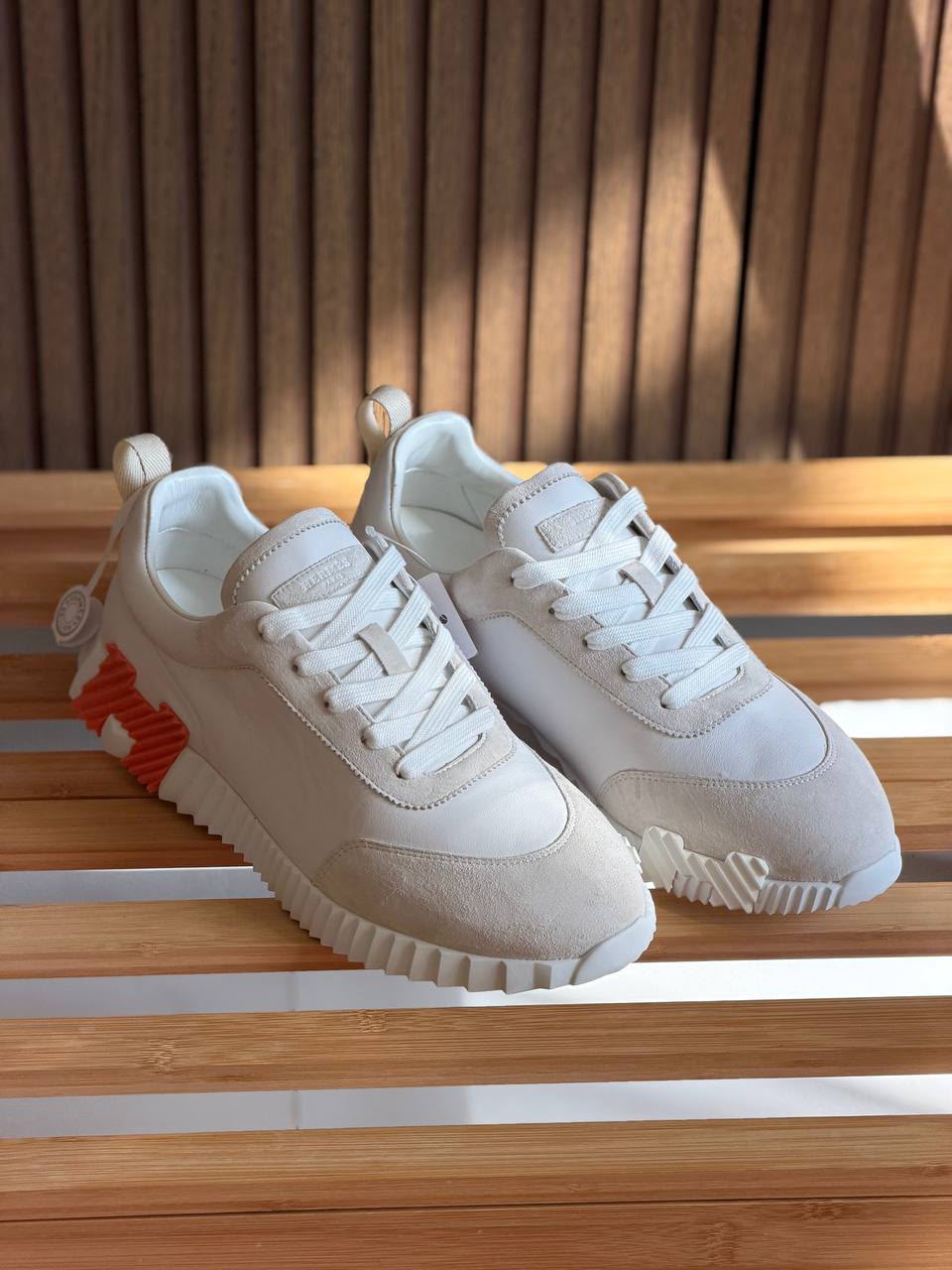 Hermès Ribbed Sole Sneakers - White & Beige