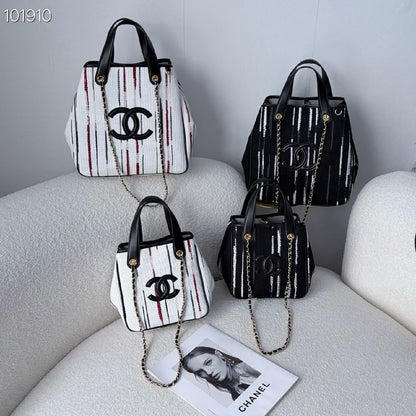 Chanel Tapered Tote Bag - Black, White