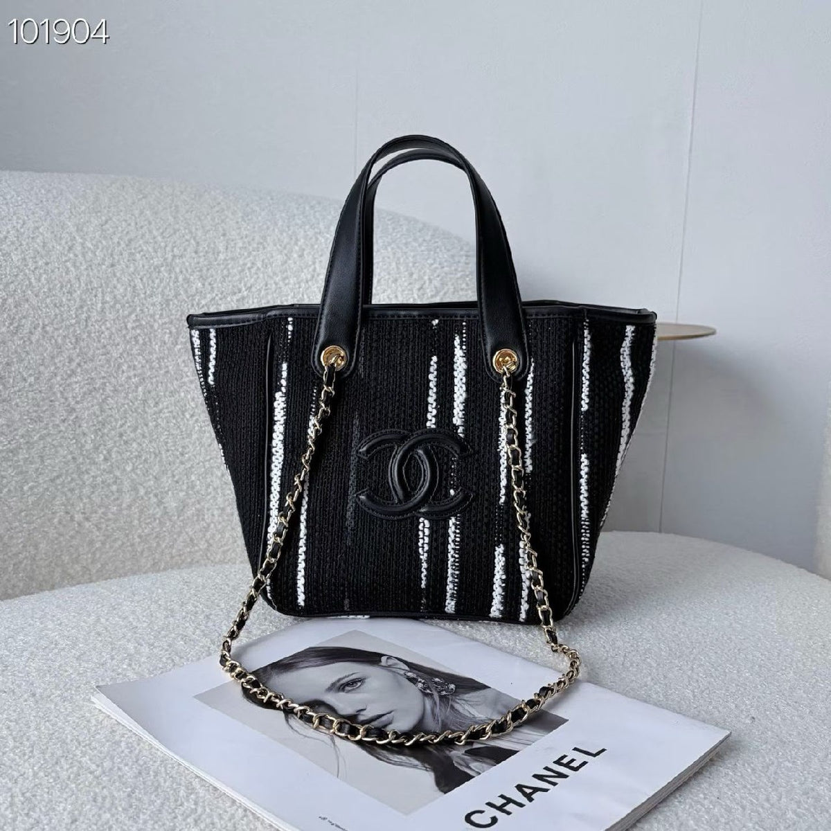 Chanel Tapered Tote Bag - Black, White