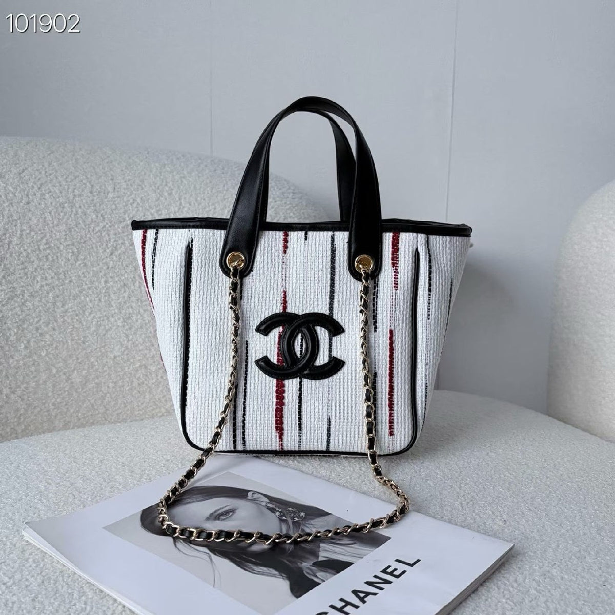 Chanel Tapered Tote Bag - Black, White