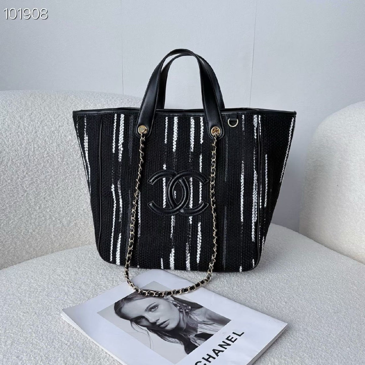 Chanel Tapered Tote Bag - Black, White