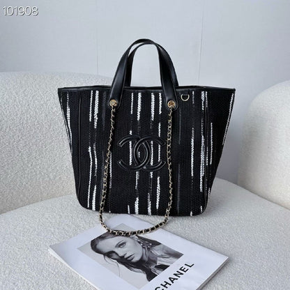Chanel Tapered Tote Bag - Black, White