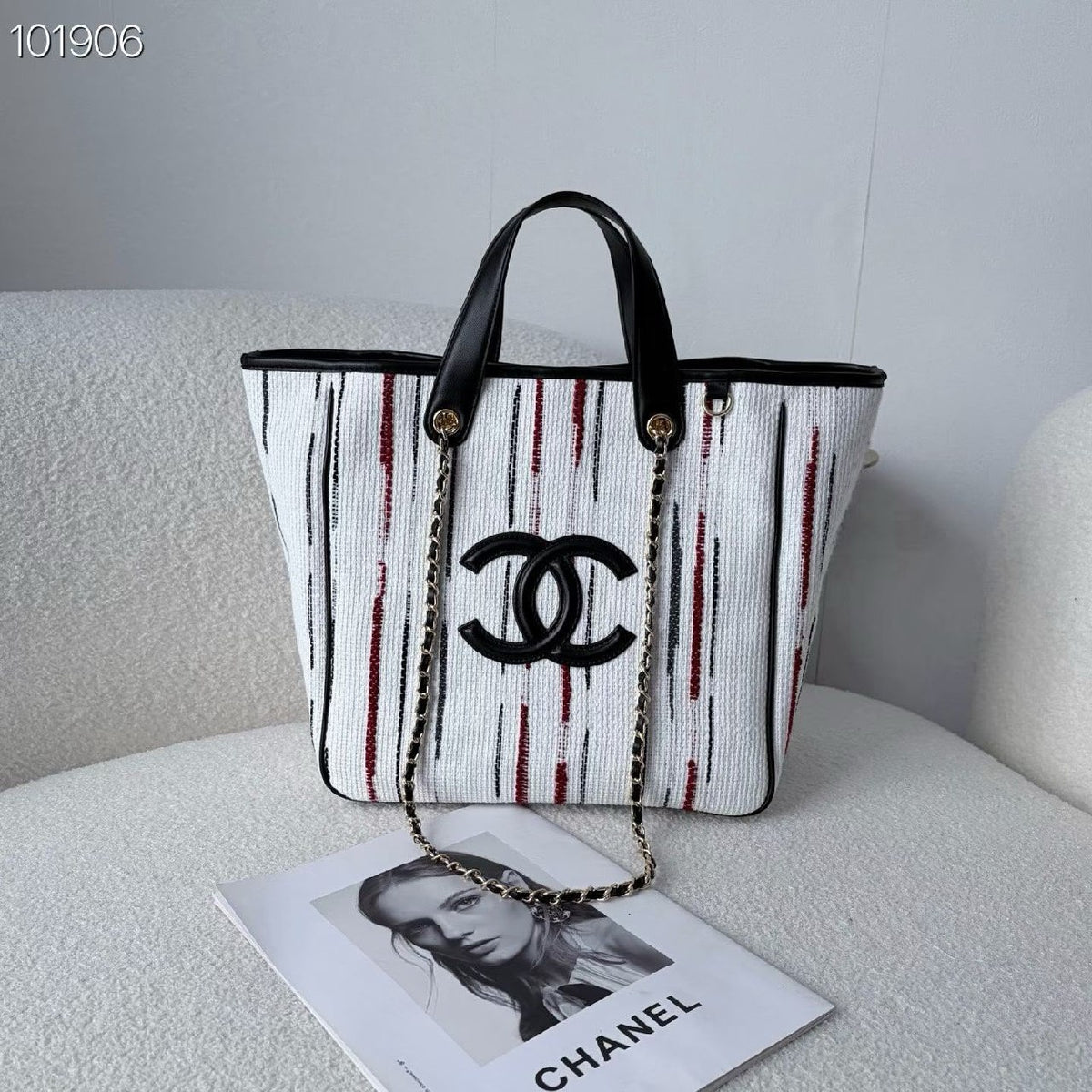 Chanel Tapered Tote Bag - Black, White