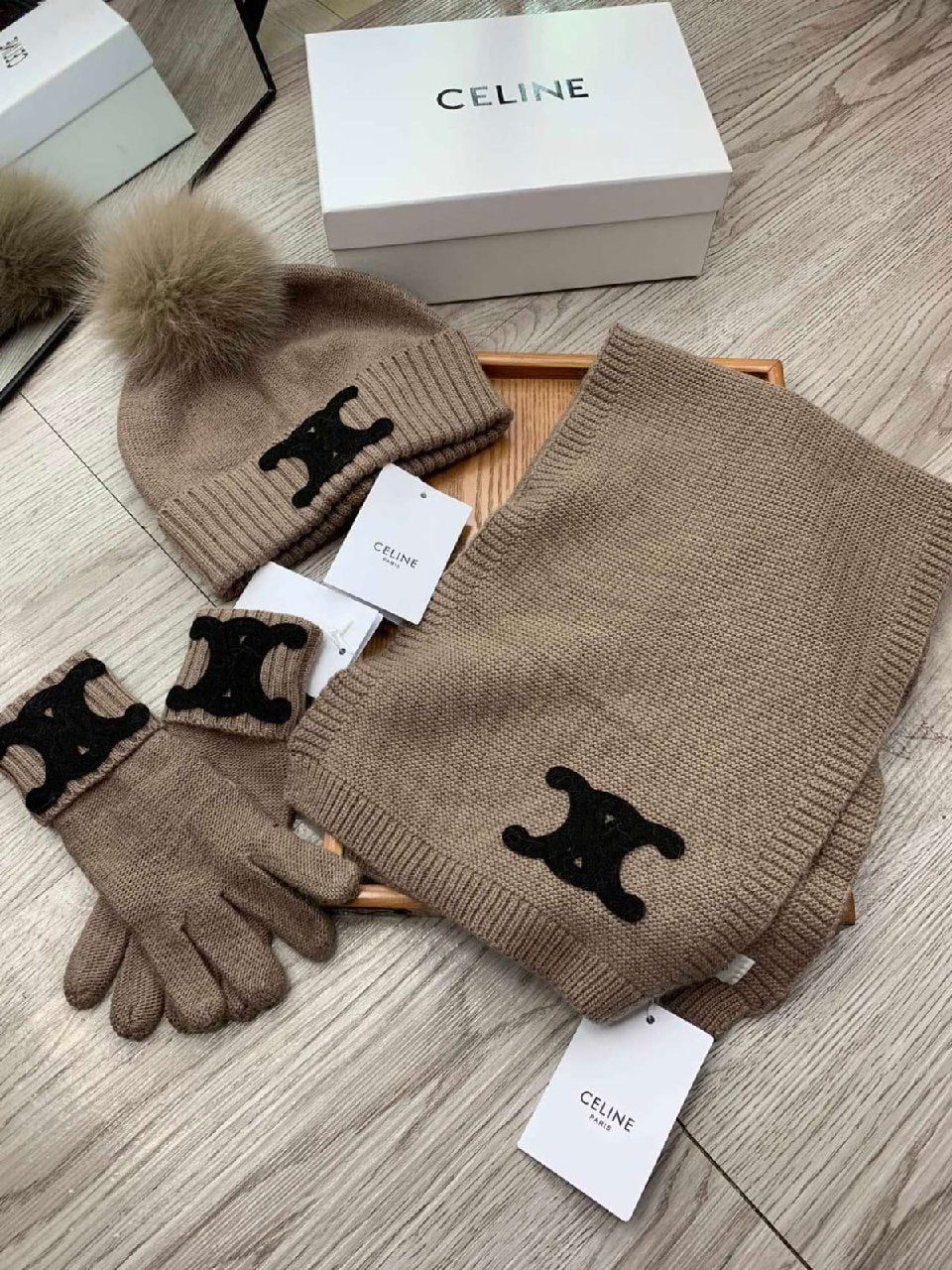 Celine Scarf & Beanie - Brown