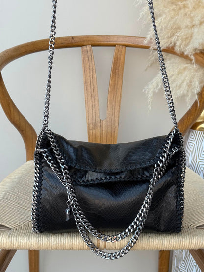 Stella McCartney Foldover Shoulder Bag - Black Embossed