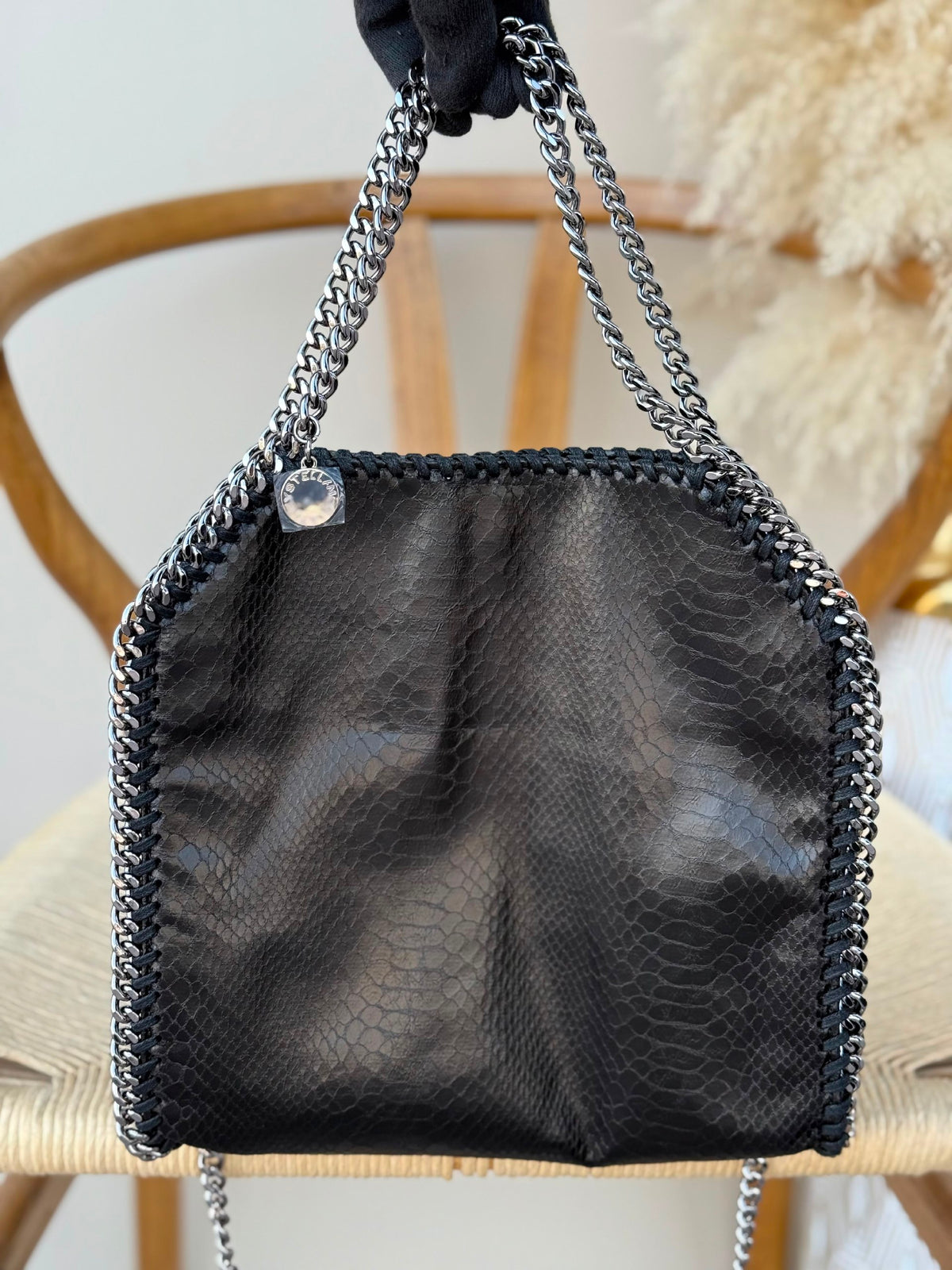 Stella McCartney Foldover Shoulder Bag - Black Embossed
