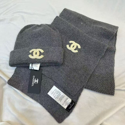 Chanel Scarf & Beanie - Grey