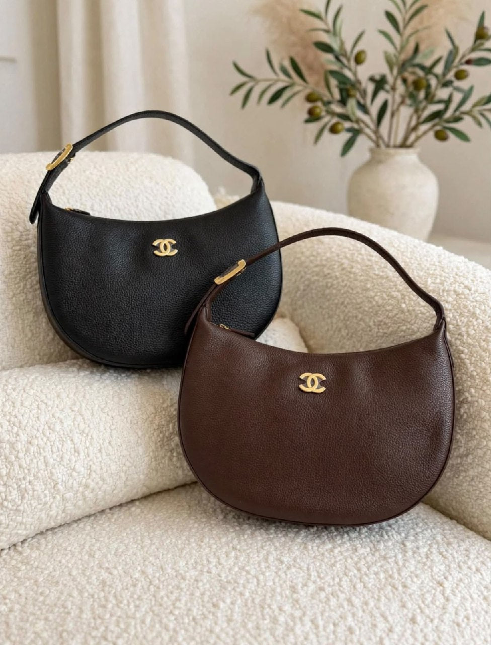Chanel Crescent Shoulder Bag - Black, Brown