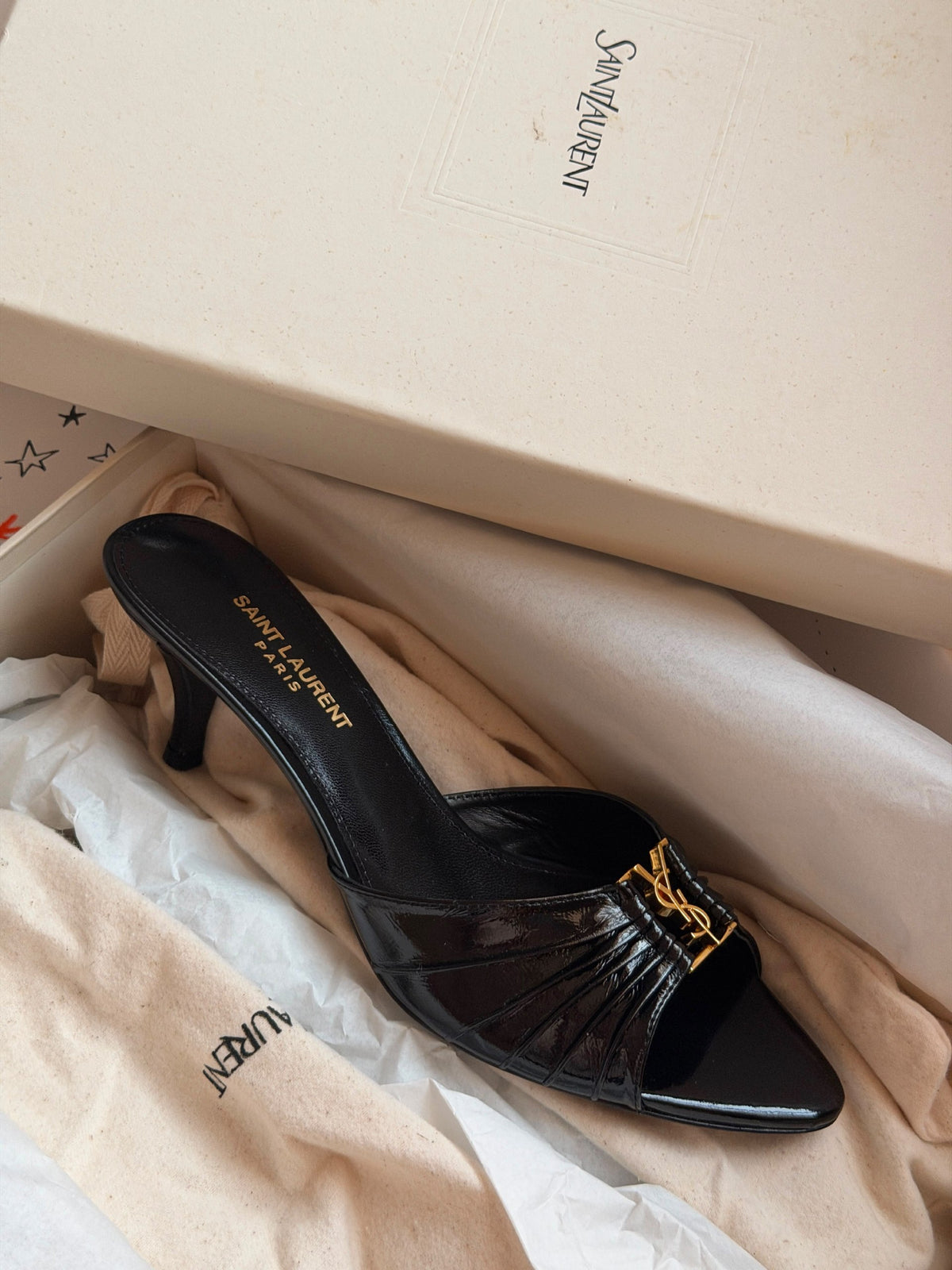 YSL Pleated-Strap Heels - Black