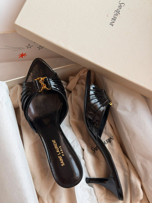 YSL Pleated-Strap Heels - Black