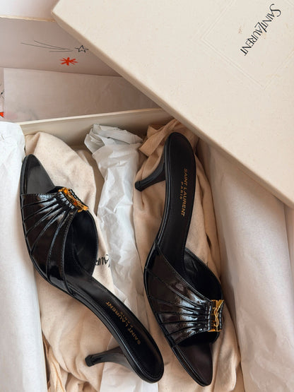YSL Pleated-Strap Heels - Black
