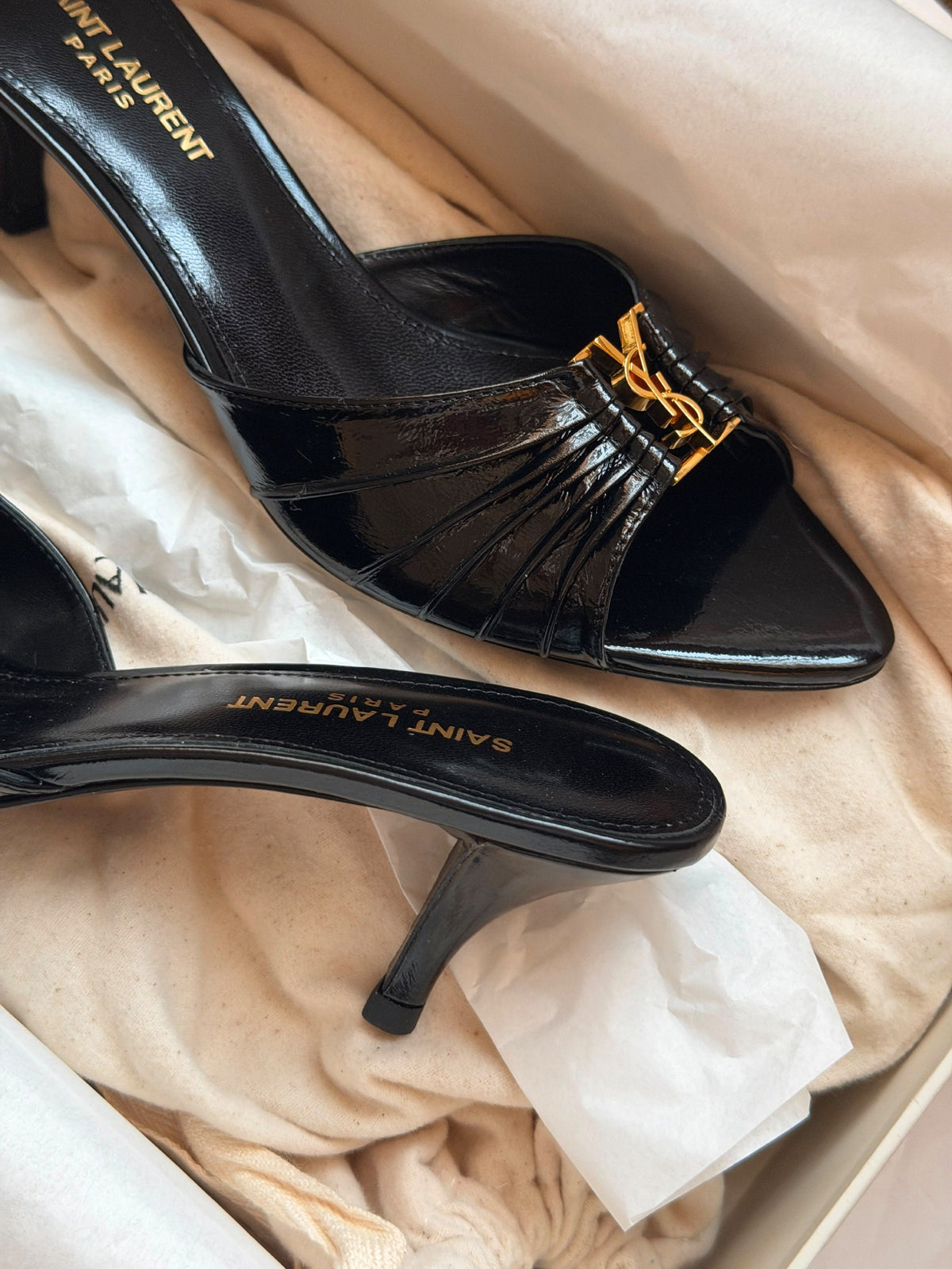 YSL Pleated-Strap Heels - Black