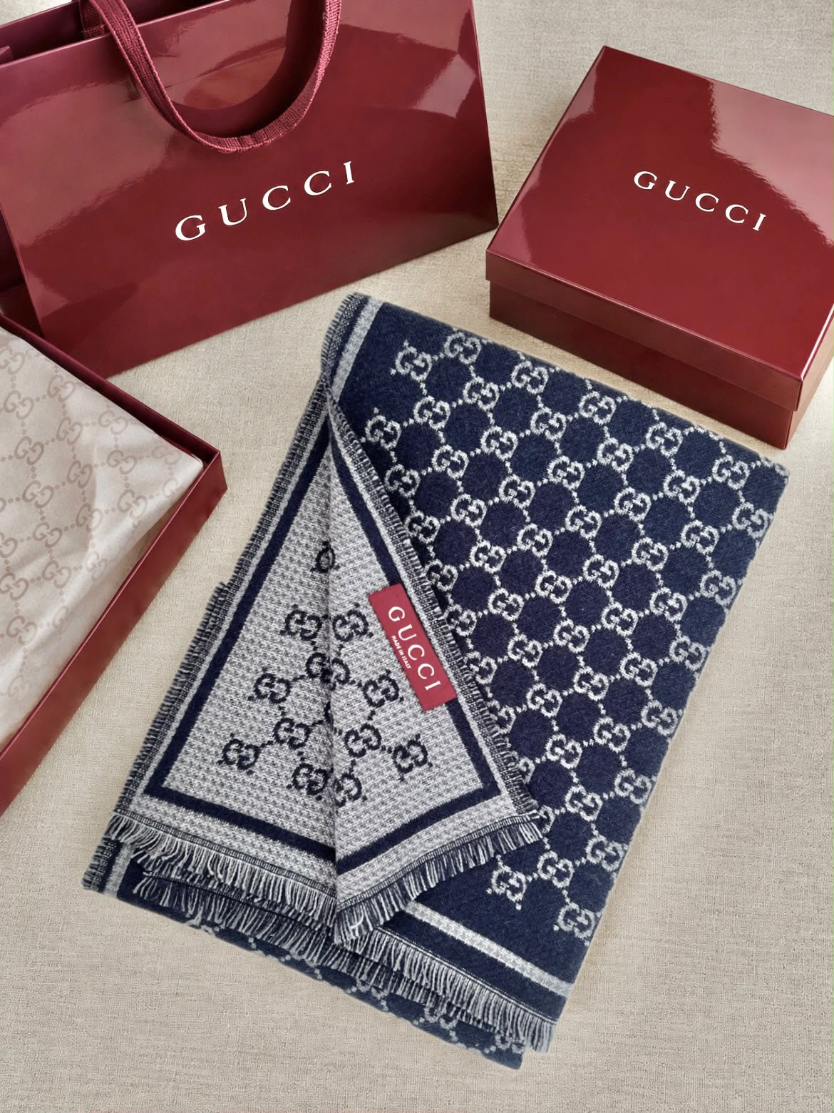 Gucci Diamond Pattern Shawl - Navy Monogram