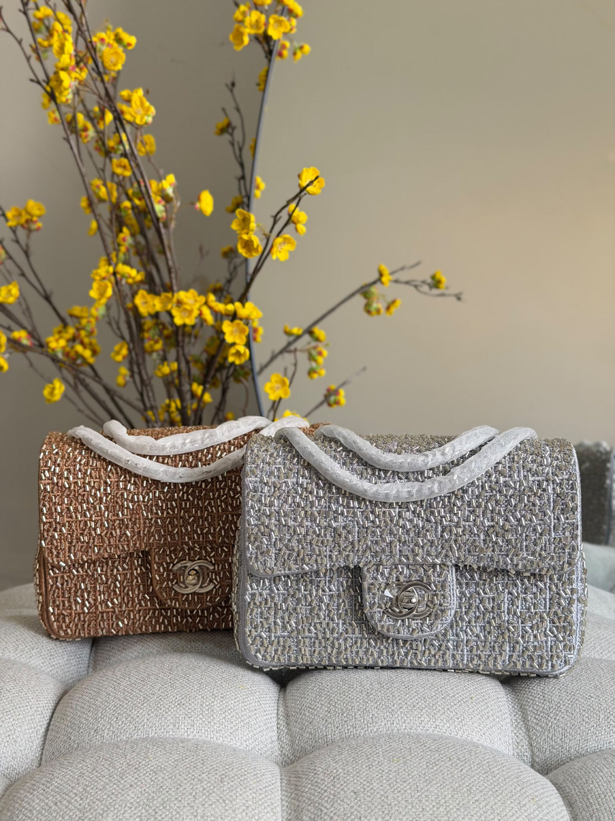 Chanel Beaded Flap Handbag - Silver, Gold