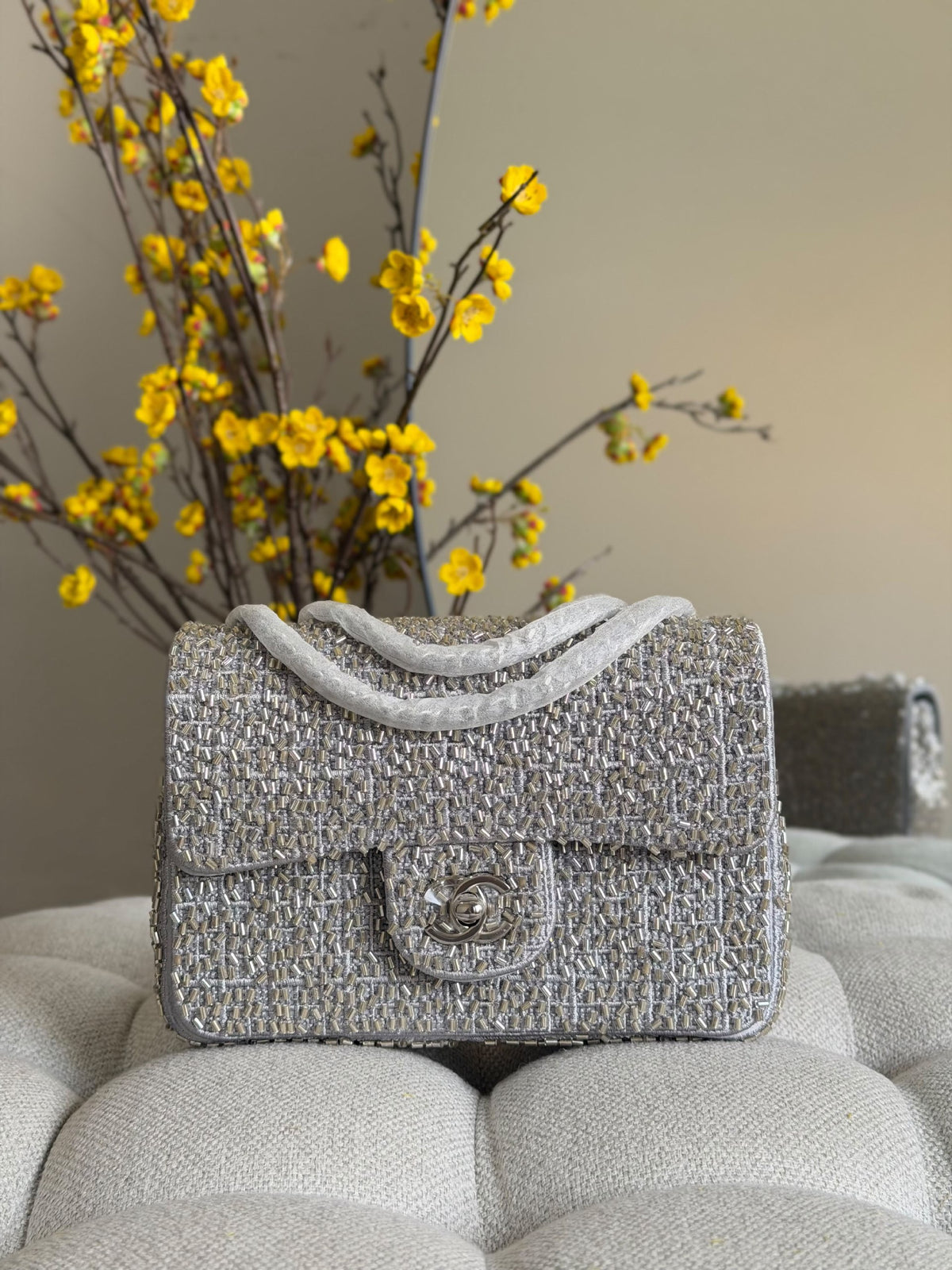 Chanel Beaded Flap Handbag - Silver, Gold