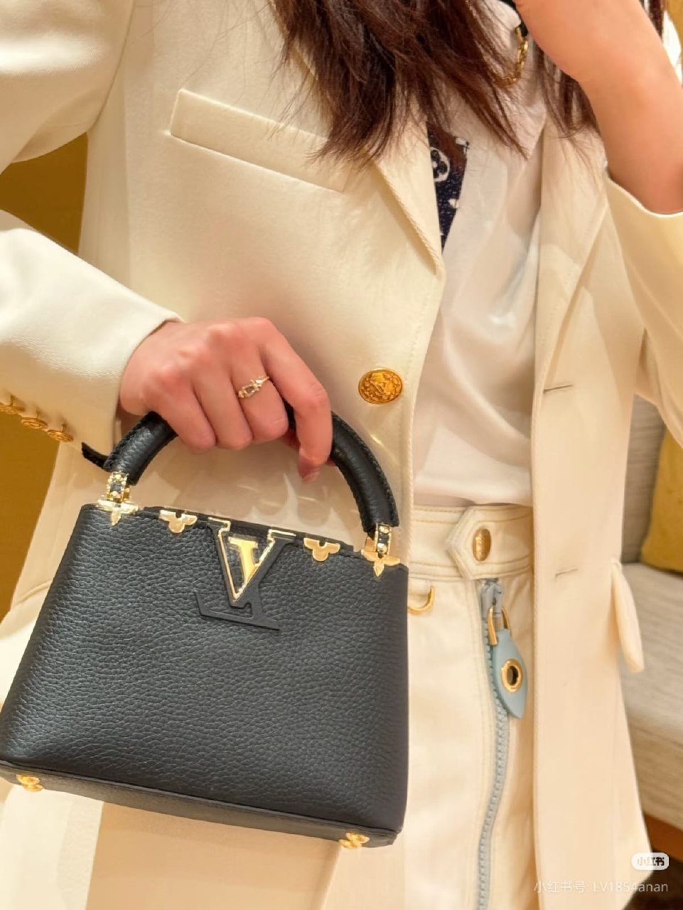 Louis Vuitton Fleur-Trim Handbag - Black, Dark Grey