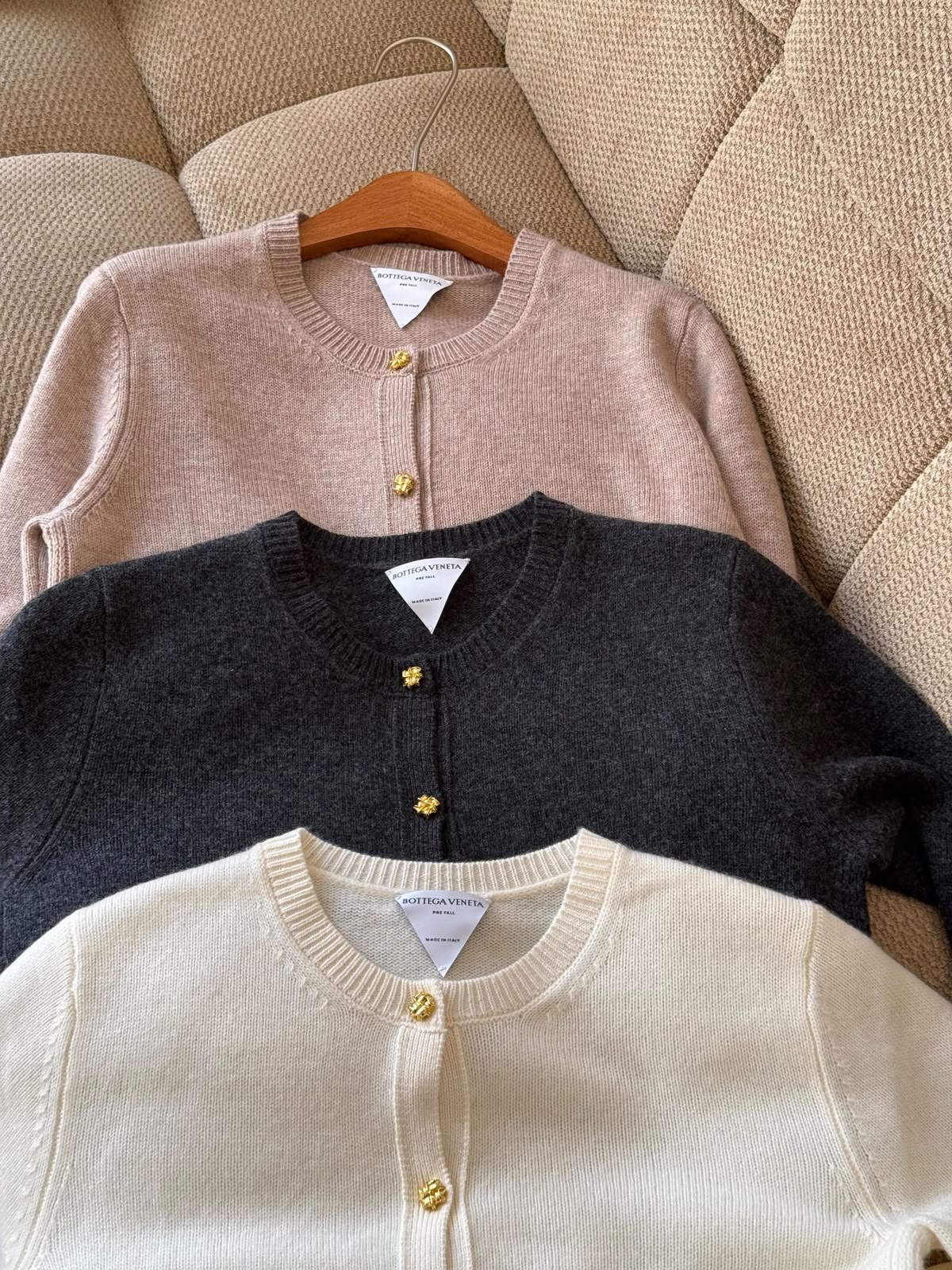 Bottega Veneta Cardigan - Beige, Dark Grey, White