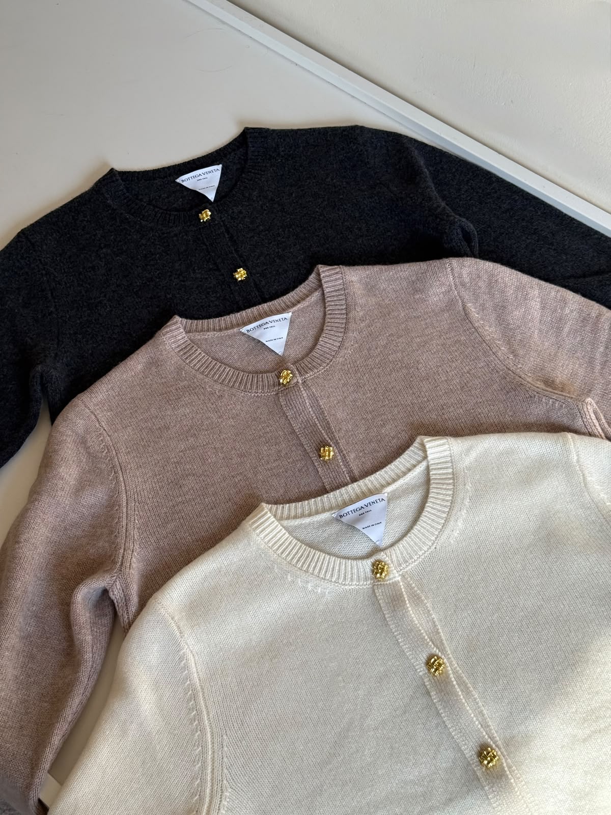 Bottega Veneta Cardigan - Beige, Dark Grey, White