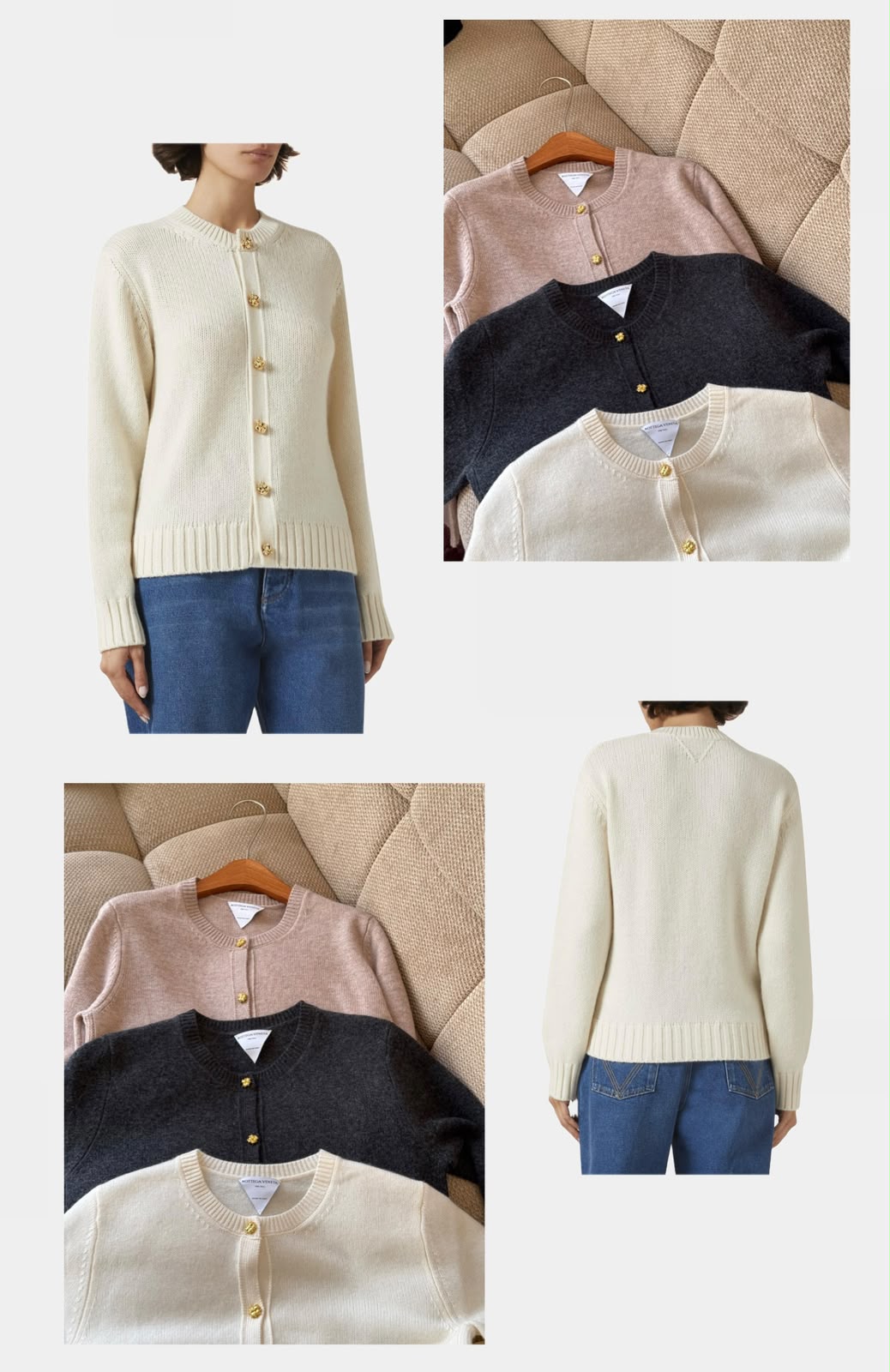 Bottega Veneta Cardigan - Beige, Dark Grey, White