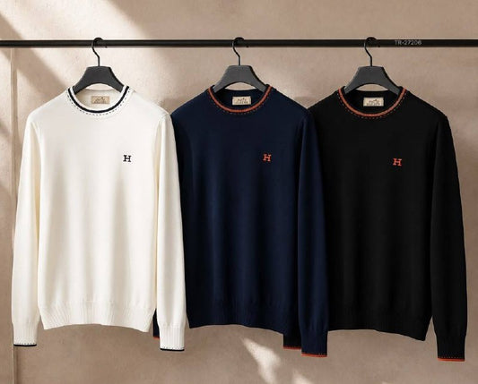 Hermès Sweater Contrast Trim - Black, White, Navy