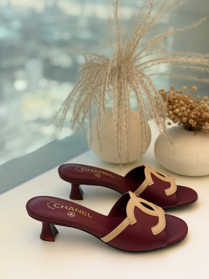 Chanel Heels - Burgundy & Beige