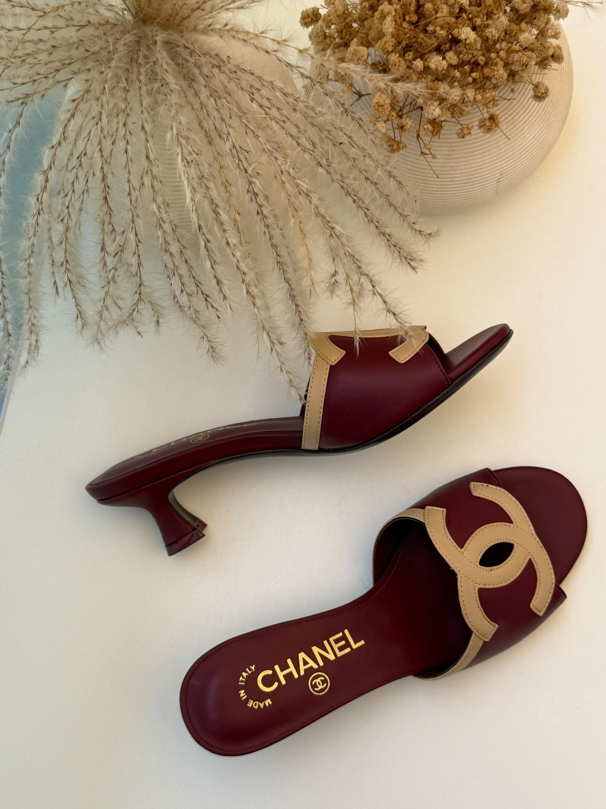 Chanel Heels - Burgundy & Beige