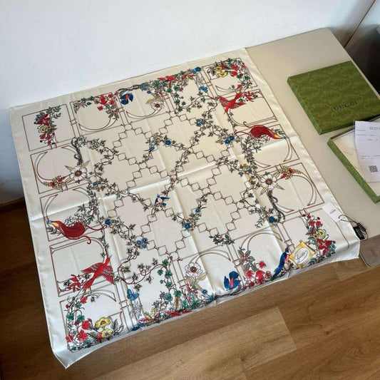 Gucci Bird Motif Scarf - White Monogram