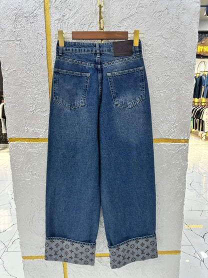 Louis Vuitton Wide-Leg Jeans Pants - Blue Monogram